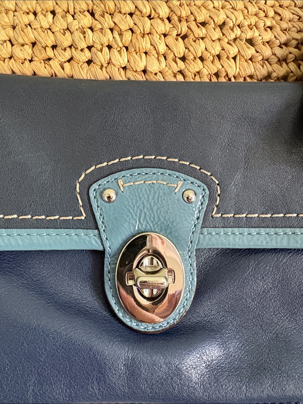 Coach Legacy Raffia natural/navy Straw leather pocket tote bag - Picture 8 of 15